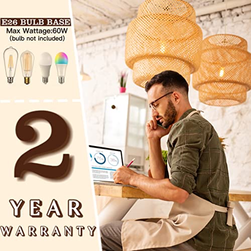 Waefoulax Hand Woven Bamboo Pendant Light, Rattan Hanging Lamp Wicker Basket light