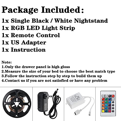 HALLOLURE LED Nightstand, Modern Design End Table Tall 2-Drawer