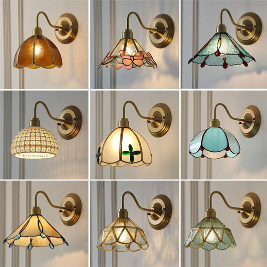 Retro Brass Glass Wall Lamp Creative Bedroom Lamps