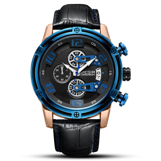 Sports Multifunctional Chronograph Calendar Leather Men's Watch