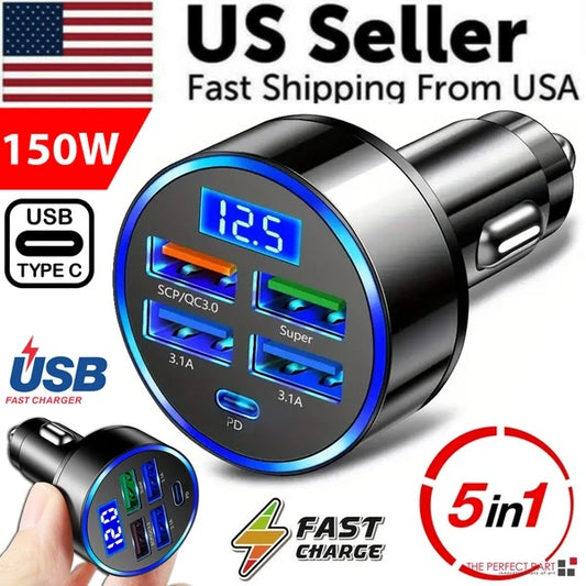5 USB Port Super Fast Car Charger Adapter