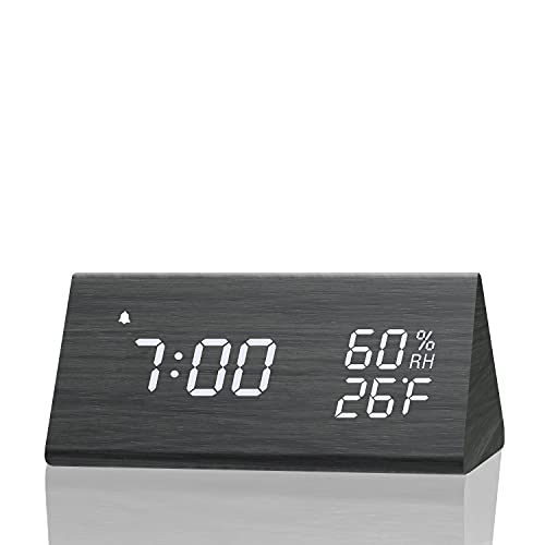 Digital Alarm Clock, with Wooden Electronic LED Time Display