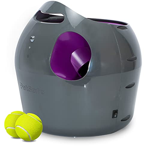 PetSafe Automatic Tennis Ball Launcher – Interactive Dog Ball Thrower – Adjustable Range – Motion Sensor – Indoor & Outdoor Toy – A/C Power or Batteries – Fetch Machine for Small to Large Dogs , Gray