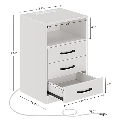 Seventable Nightstand with Wireless Charging Station and LED Lights