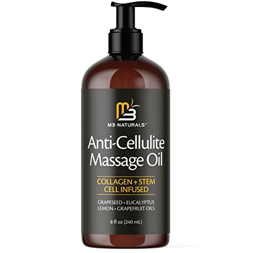 M3 Naturals Anti Cellulite Massage Oil Infused with Collagen and Stem Cell Help Tighten Tone Stretch Marks Natural Massage Therapy Skin Firming Cream Lotion Cellulite Remover