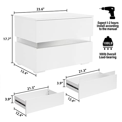 HALLOLURE LED Nightstand, Modern Design End Table Tall 2-Drawer