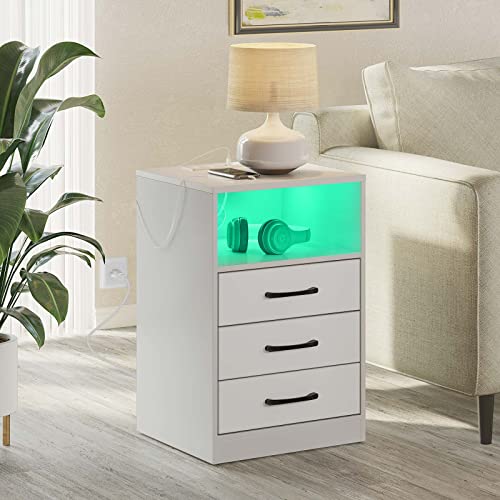 Seventable Nightstand with Wireless Charging Station and LED Lights