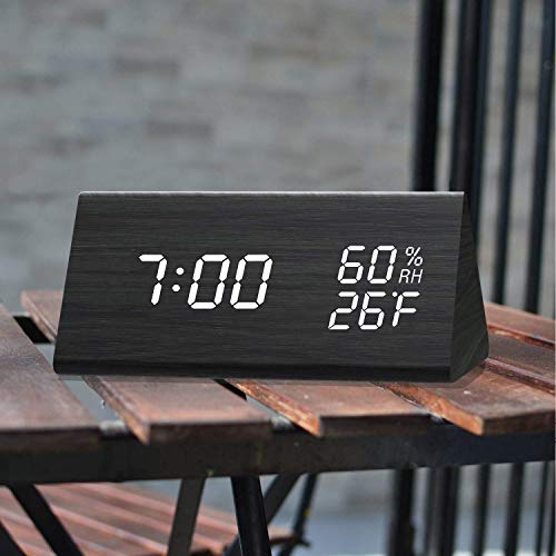 Digital Alarm Clock, with Wooden Electronic LED Time Display
