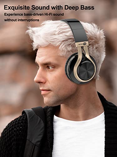 Wireless Bluetooth Headphones Over Ear, BASEMAN Long Battery Life Stereo Deep Bass Headset with Mic Wireless and Wired Headphones for iPhone Computer