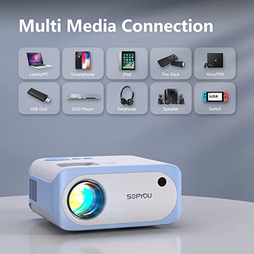 Mini Projector, Native 1080P Full HD 9000L SOPYOU Movie Outdoor Projector