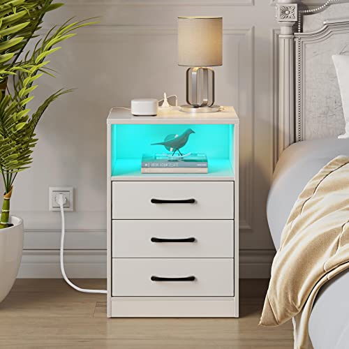 Seventable Nightstand with Wireless Charging Station and LED Lights