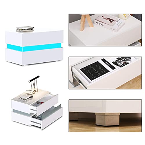 HALLOLURE LED Nightstand, Modern Design End Table Tall 2-Drawer