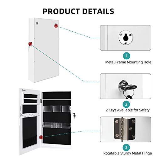 Jewelry Cabinet Armoire Wall Mounted Lockable with Mirror