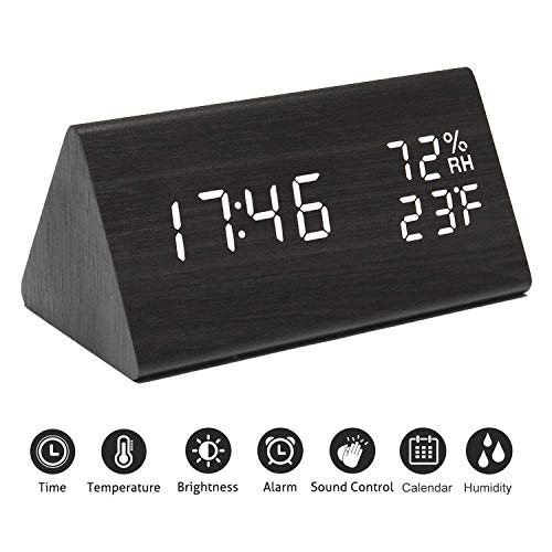 Digital Alarm Clock, with Wooden Electronic LED Time Display