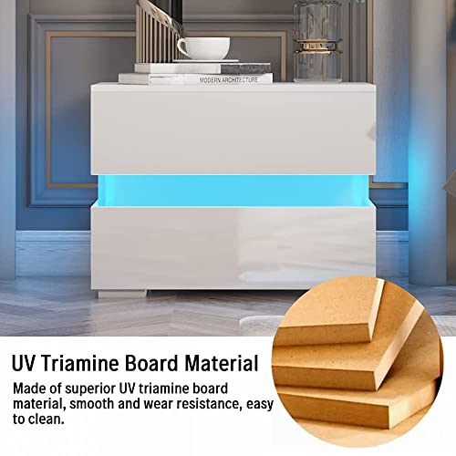 HALLOLURE LED Nightstand, Modern Design End Table Tall 2-Drawer