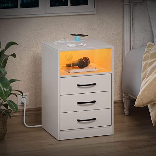 Seventable Nightstand with Wireless Charging Station and LED Lights
