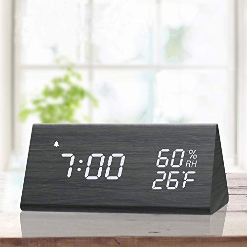 Digital Alarm Clock, with Wooden Electronic LED Time Display