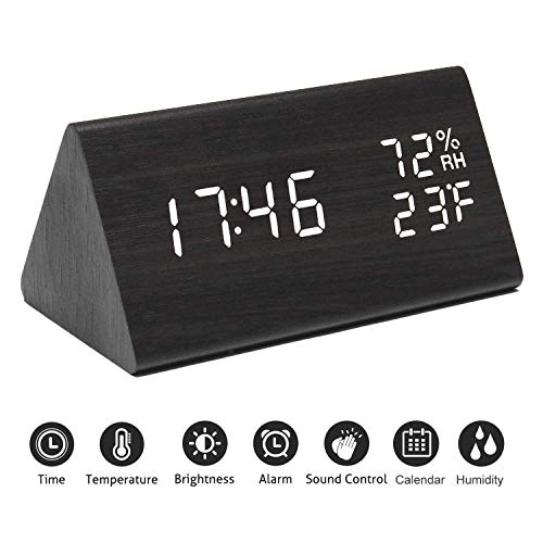Digital Alarm Clock, with Wooden Electronic LED Time Display