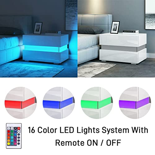 HALLOLURE LED Nightstand, Modern Design End Table Tall 2-Drawer