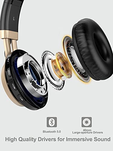 Wireless Bluetooth Headphones Over Ear, BASEMAN Long Battery Life Stereo Deep Bass Headset with Mic Wireless and Wired Headphones for iPhone Computer