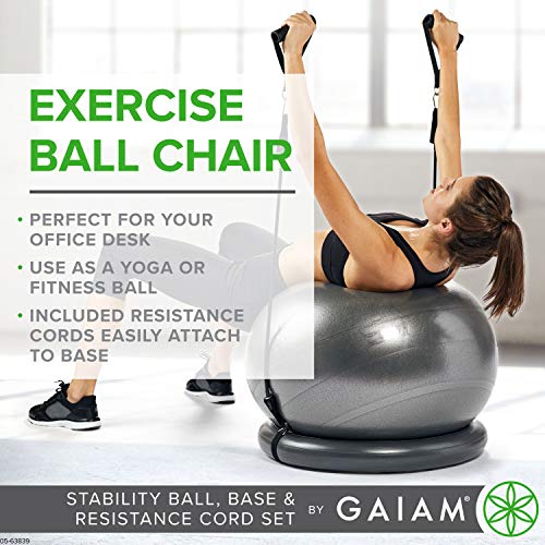 Gaiam Balance Ball, Base & Resistance Band Kit, 65cm Yoga Ball Chair, Exercise Ball