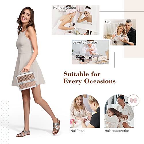 Frenessa Makeup Train Case Portable Cosmetic Box Makeup Organizer Case Jewelry Organizer 2 Trays with Mirror Makeup Storage Box