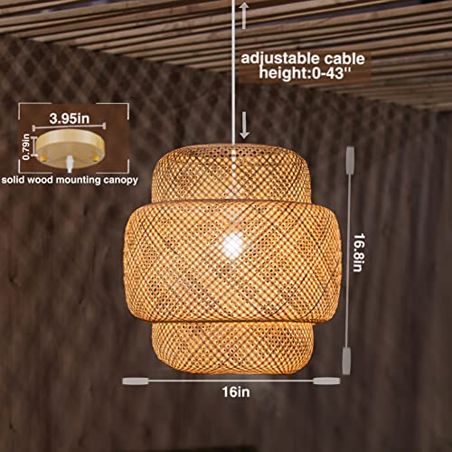 Waefoulax Hand Woven Bamboo Pendant Light, Rattan Hanging Lamp Wicker Basket light
