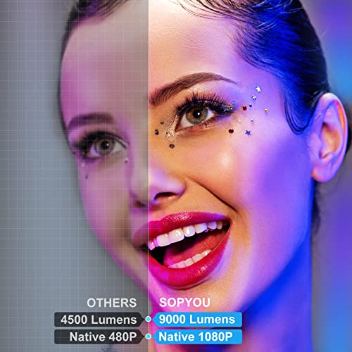 Mini Projector, Native 1080P Full HD 9000L SOPYOU Movie Outdoor Projector