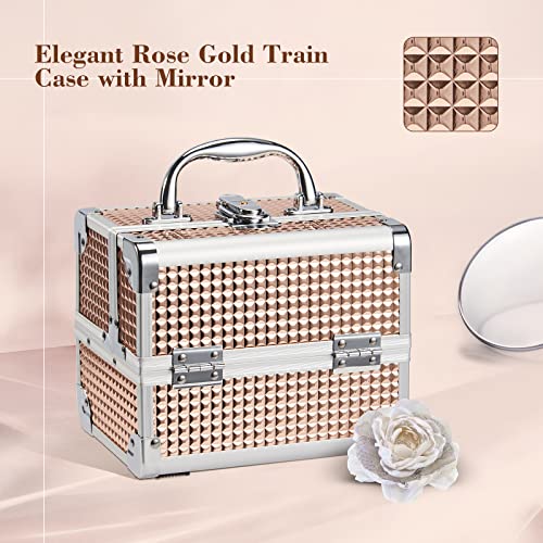 Frenessa Makeup Train Case Portable Cosmetic Box Makeup Organizer Case Jewelry Organizer 2 Trays with Mirror Makeup Storage Box