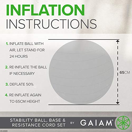 Gaiam Balance Ball, Base & Resistance Band Kit, 65cm Yoga Ball Chair, Exercise Ball