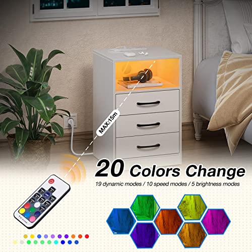 Seventable Nightstand with Wireless Charging Station and LED Lights
