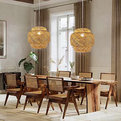Waefoulax Hand Woven Bamboo Pendant Light, Rattan Hanging Lamp Wicker Basket light
