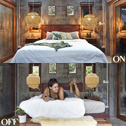 Waefoulax Hand Woven Bamboo Pendant Light, Rattan Hanging Lamp Wicker Basket light