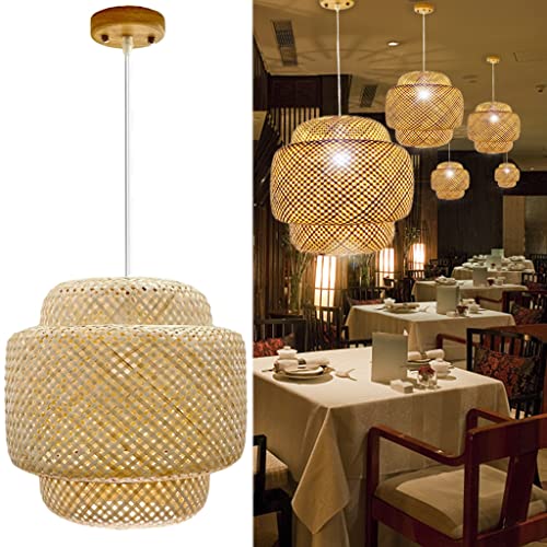 Waefoulax Hand Woven Bamboo Pendant Light, Rattan Hanging Lamp Wicker Basket light