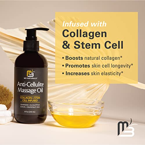 M3 Naturals Anti Cellulite Massage Oil Infused with Collagen and Stem Cell Help Tighten Tone Stretch Marks Natural Massage Therapy Skin Firming Cream Lotion Cellulite Remover