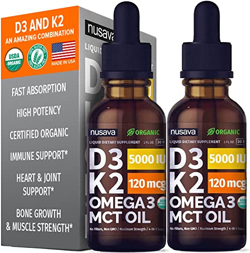 Organic Vitamin D3 K2 Drops w MCT Oil Omega 3, 5000 IU