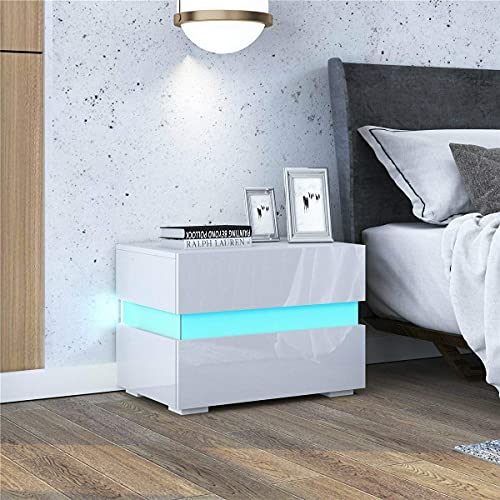 HALLOLURE LED Nightstand, Modern Design End Table Tall 2-Drawer