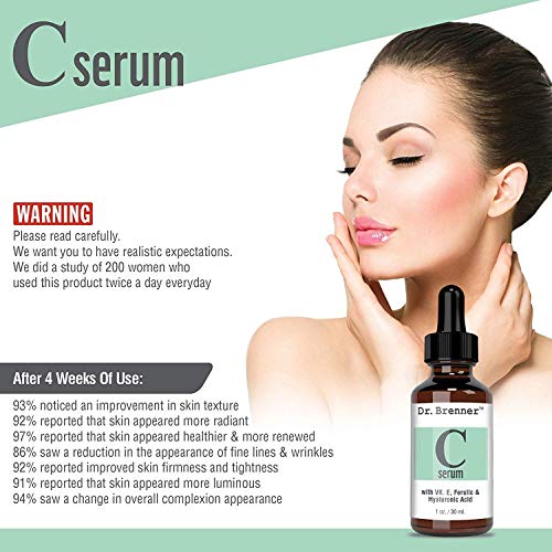 Vitamin C Serum 20% Pure L-Ascorbic Acid, Ferulic Acid, Vitamin E and Hyaluronic Acid for Face and Eyes