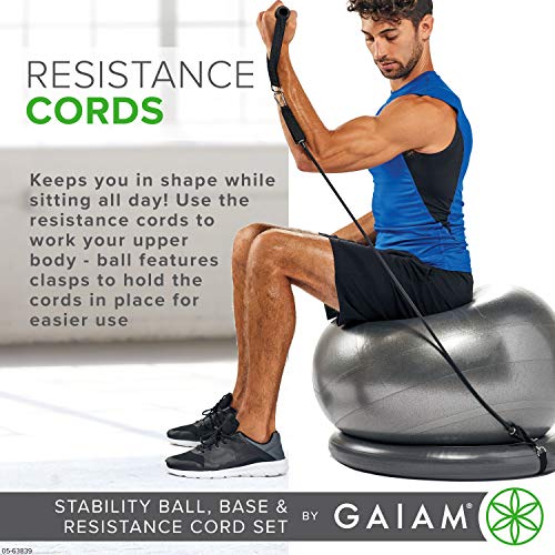 Gaiam Balance Ball, Base & Resistance Band Kit, 65cm Yoga Ball Chair, Exercise Ball