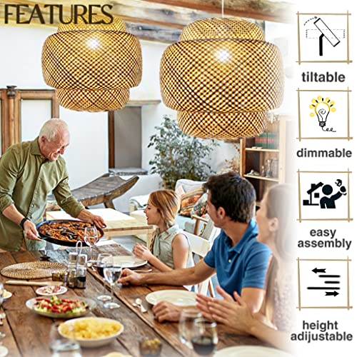 Waefoulax Hand Woven Bamboo Pendant Light, Rattan Hanging Lamp Wicker Basket light