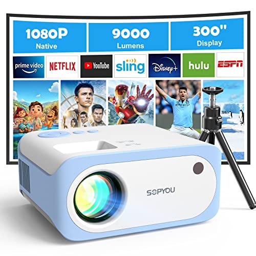 Mini Projector, Native 1080P Full HD 9000L SOPYOU Movie Outdoor Projector