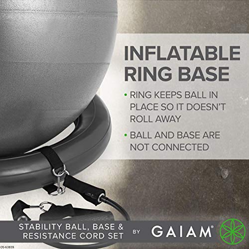 Gaiam Balance Ball, Base & Resistance Band Kit, 65cm Yoga Ball Chair, Exercise Ball