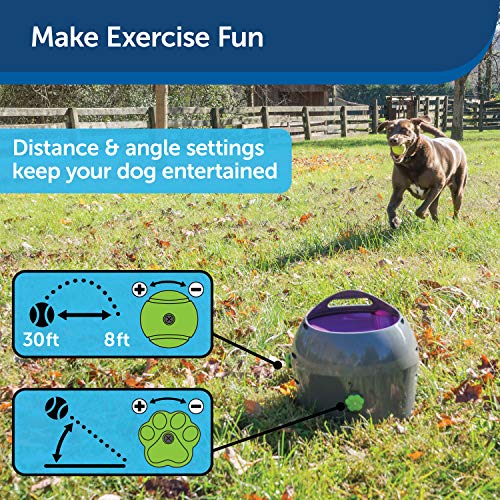 PetSafe Automatic Tennis Ball Launcher – Interactive Dog Ball Thrower – Adjustable Range – Motion Sensor – Indoor & Outdoor Toy – A/C Power or Batteries – Fetch Machine for Small to Large Dogs , Gray